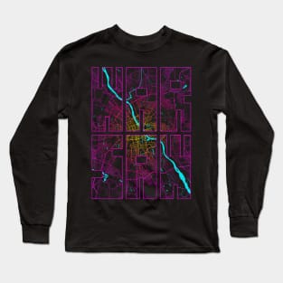 Warsaw, Poland City Map Typography - Neon Long Sleeve T-Shirt